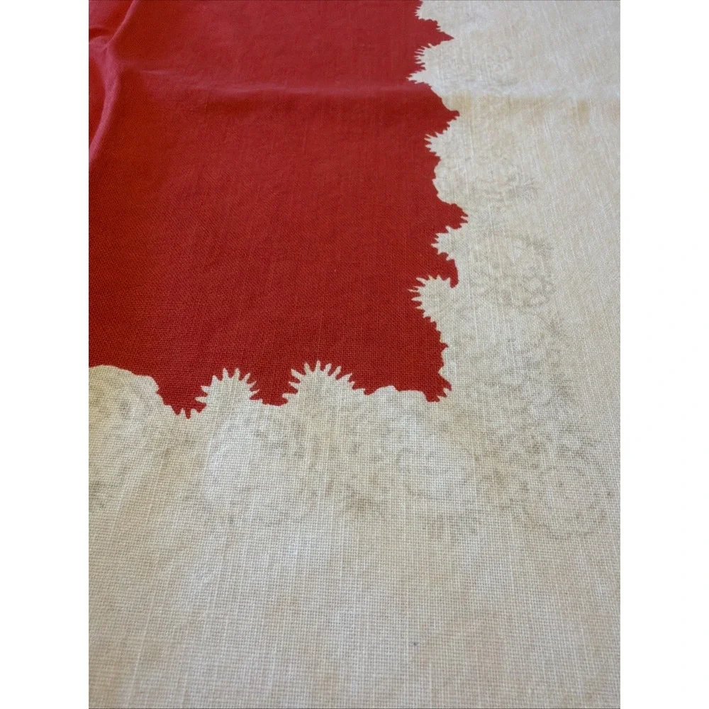 Vtg Mid-Century Modern Christmas Tablecloth Wreath Candles Holly 64